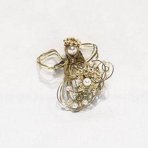 Wire Angel Faux Pearls Holding Flower Vintage 2" Beads